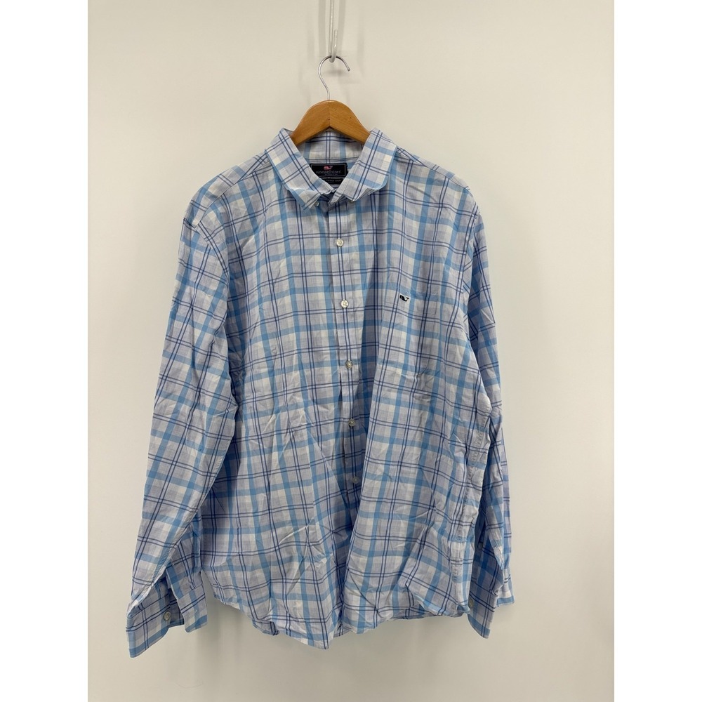 Vineyard Vines Mens Slim Fit Tucker Shirt White Blue Plaid Cotton XXL LS